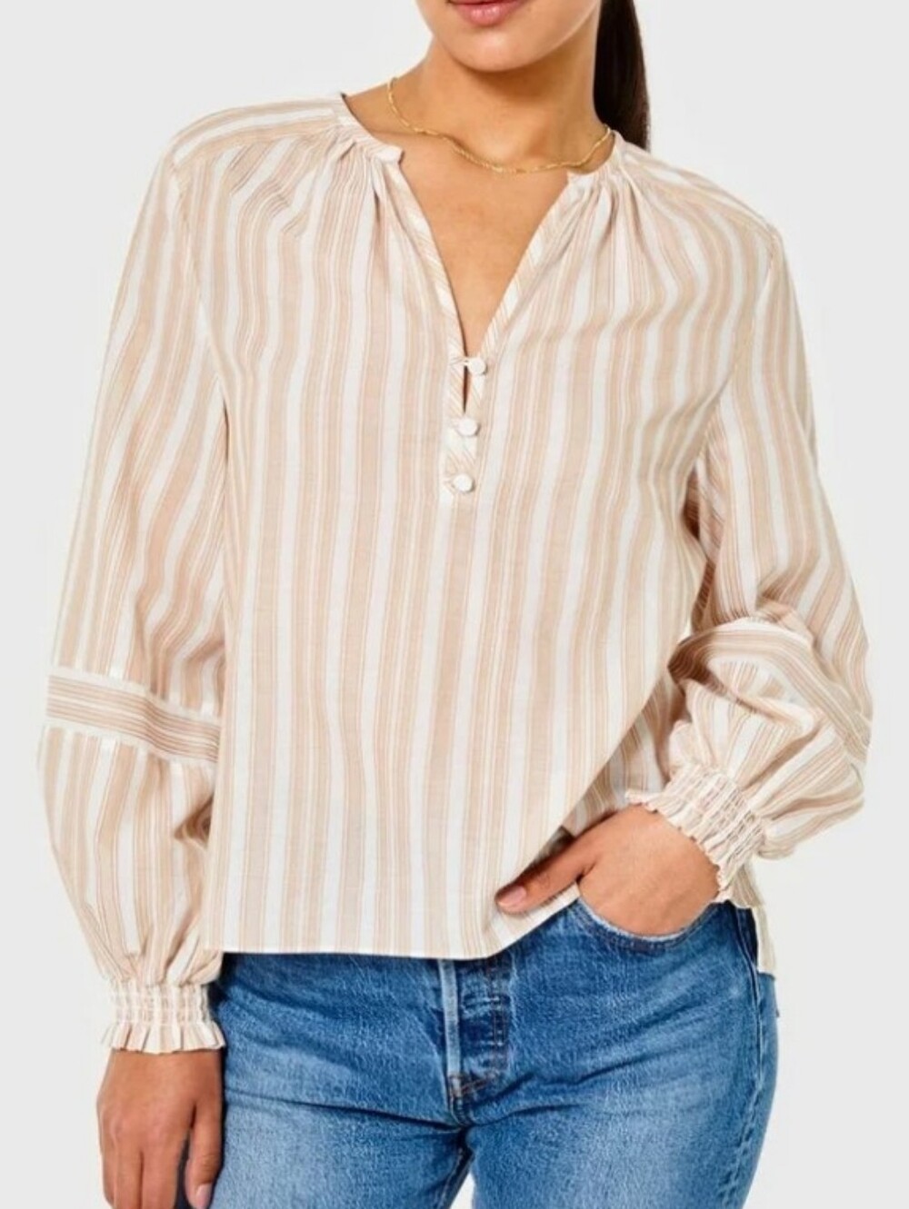 NWT Cartolina Beige Stripe Blouse Size XXS